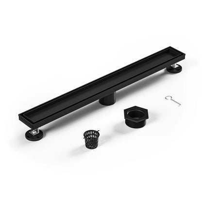 US CUPC Certified Recessed Linear Shower Drain 24 Inch Black Long Floor Drain Stainless Steel Ships From US
