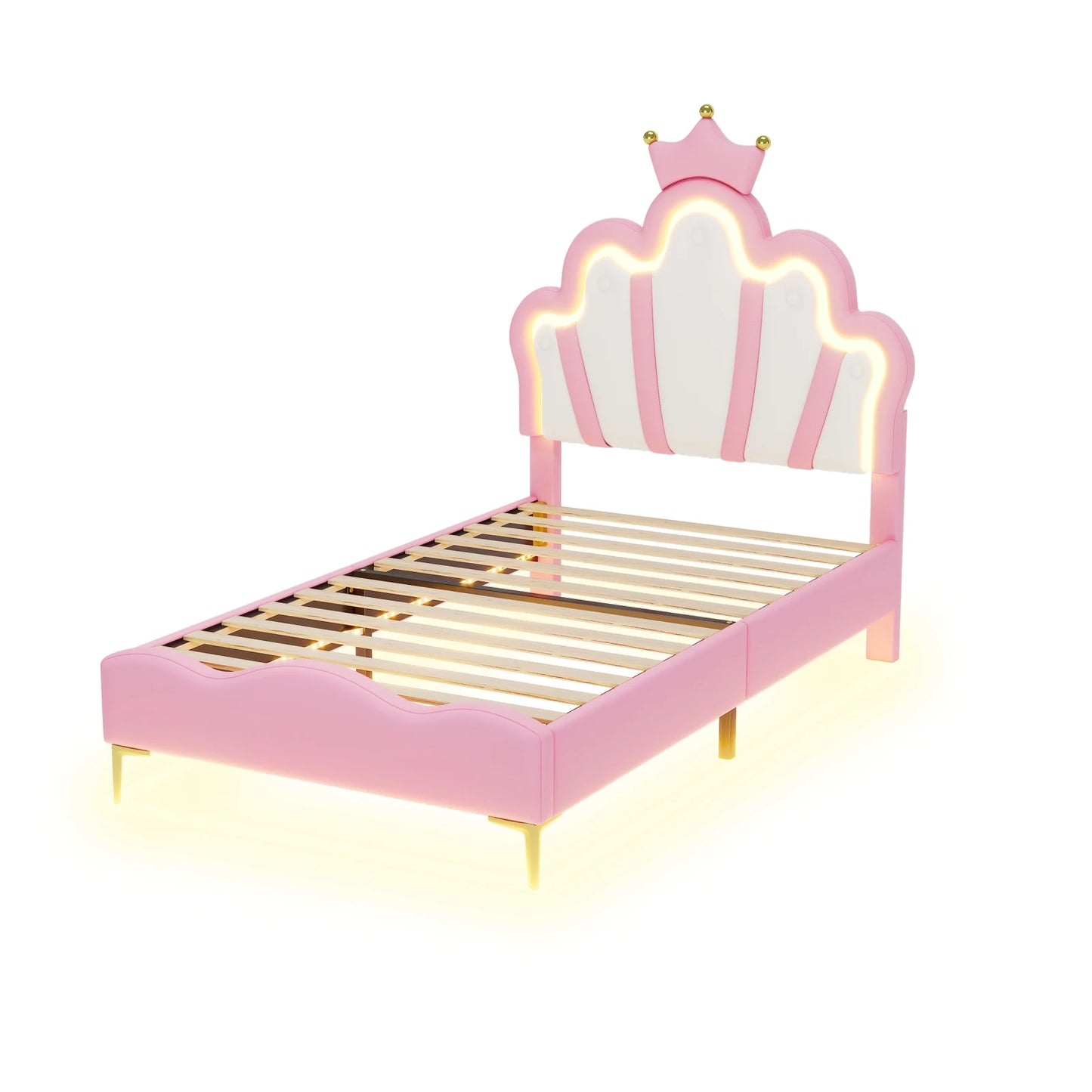 Rosahqnda Children's bed girls Single bed Double Bed Children bed Princess Crown Shape bed Adjustable Headboard
