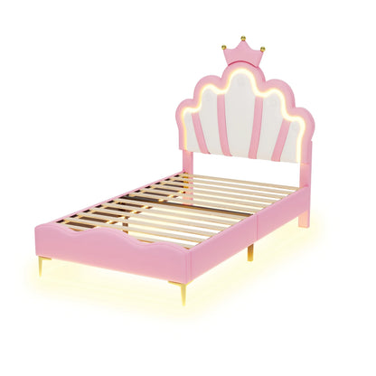 Rosahqnda Children's bed girls Single bed Double Bed Children bed Princess Crown Shape bed Adjustable Headboard