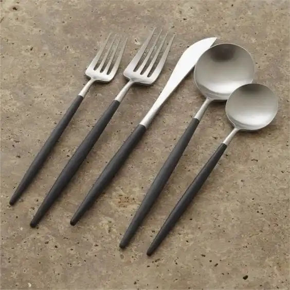 Wholesale Black & Gold 5 Pcs Cutlery for Wedding Rental Flatware Set High Quality 304 Stainless Steel Christmas Luxury Tableware