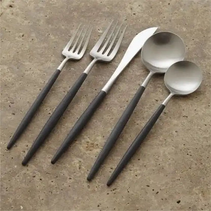 Wholesale Black & Gold 5 Pcs Cutlery for Wedding Rental Flatware Set High Quality 304 Stainless Steel Christmas Luxury Tableware