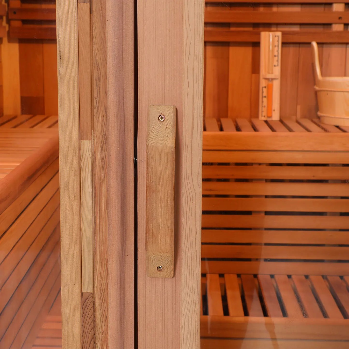 Traditional Red Cedar Wet Steam Sauna Cabin 220V Outdoor Solid Wood with Control Panel Accessory