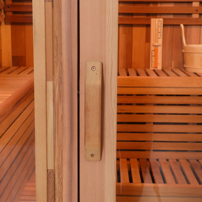 Traditional Red Cedar Wet Steam Sauna Cabin 220V Outdoor Solid Wood with Control Panel Accessory