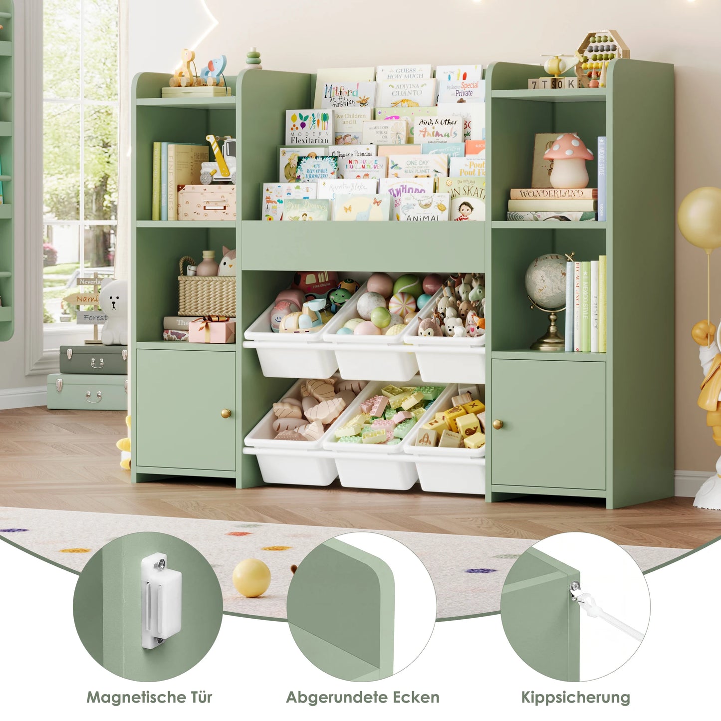 Getone Toy Storage Unit Kids Storage Unit Kids Toy Storage with 6 Removable Boxes, 4-tier Book Shelf Childrens Bookcase Kids Bookshelf Toy Organiser for Kids Room, Nursery Playroom 119x29.5x94 cm