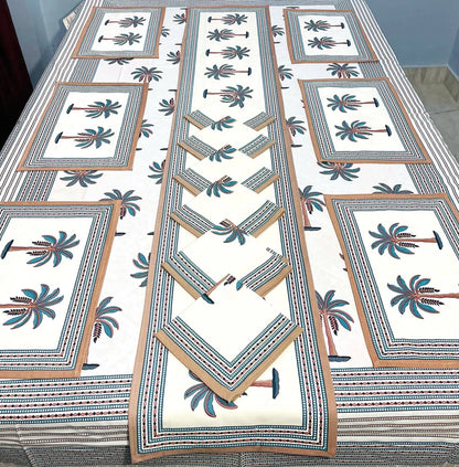 Custom Made Jaipuri Floral Print Dining Table Mats and Napkins Bamboo for 6 Seater in Different Designs & Colours