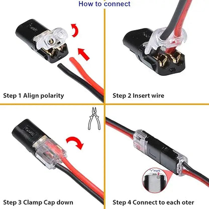50 Pack 2 Pin Wire Connectors, Tool-Free No-Strip Quick Splice for LED Strip Lights, 22–18 AWG