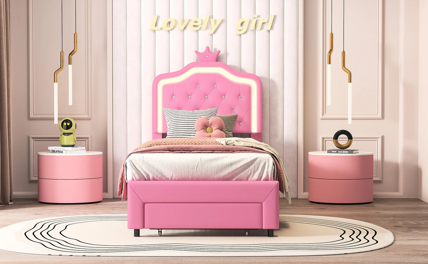 Rosahqnda Children bed Padded Single bed 90*200cm Double Bed 140*200cm girls bed Princesses bed Youth bed Frame PU