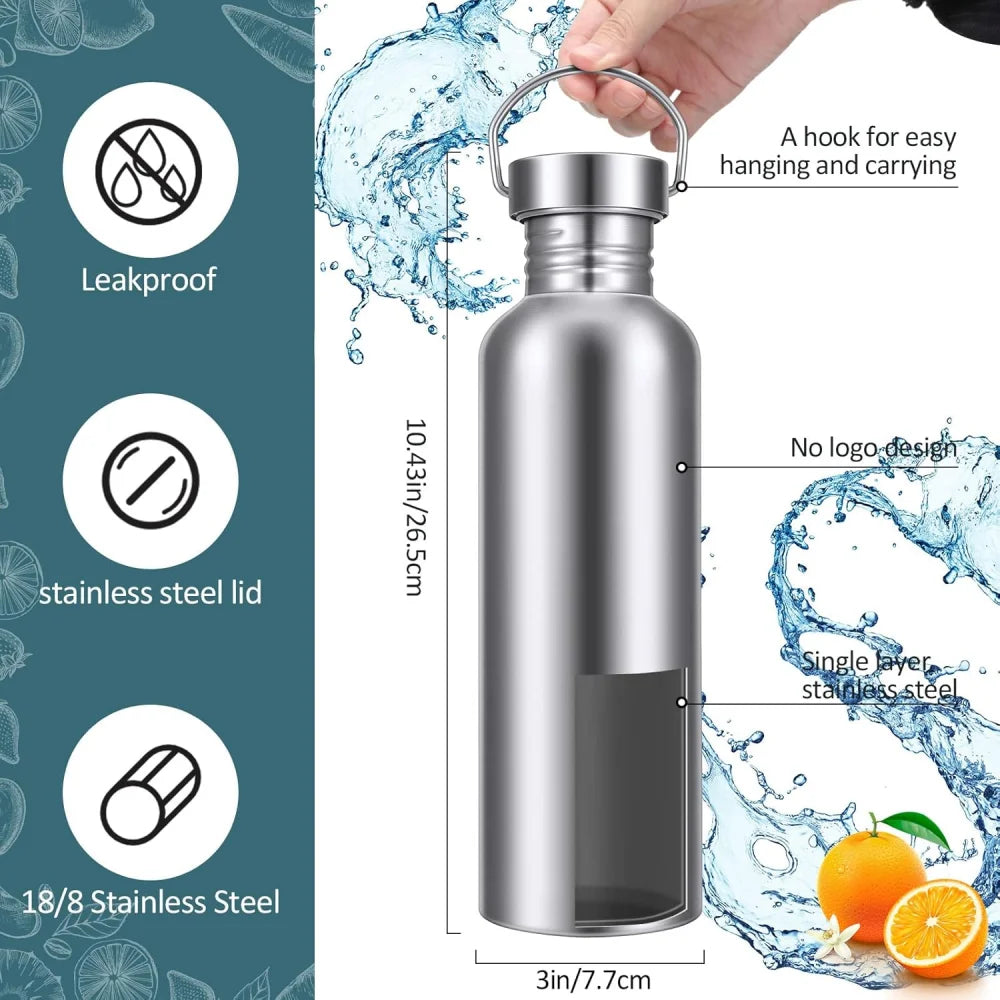 Stainless Steel Double-Walled Sports Bottle with Handle, Metal Reusable Water Bottle with Lid, School, Hiker, Gift