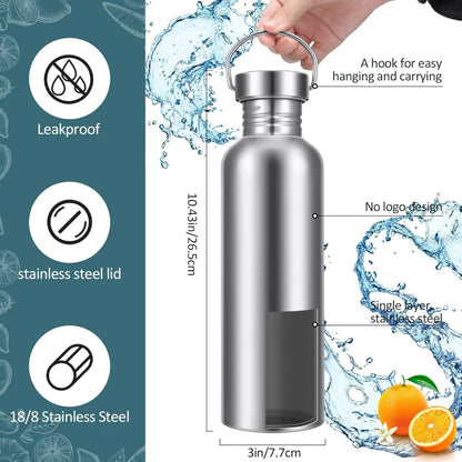 Stainless Steel Double-Walled Sports Bottle with Handle, Metal Reusable Water Bottle with Lid, School, Hiker, Gift