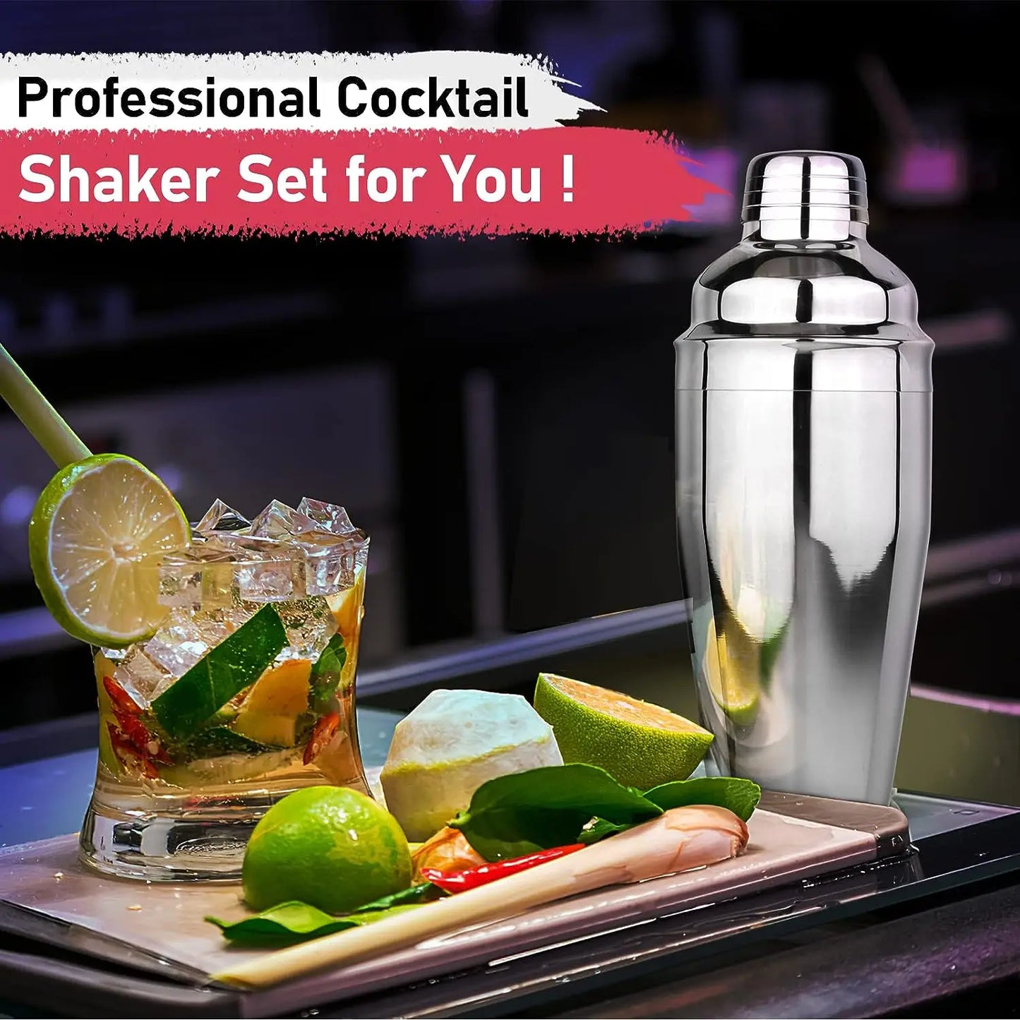 Wholesale Stainless Steel Cocktail Shaker Set Customized Colors-Rose Gold Silver & Golden Barware Accessory Custom Logo Prints