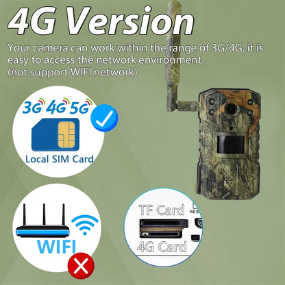 Solar shooting Trail Camera 20M PIR Motion Detection storm Camera 4K 14MP 4G SIM Card 30M Nigh Vision mAh