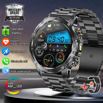 1.7" Large Screen Bluetooth Call Smart Watch Men‘s Sports Outdoor Flashlight 1000mAh Health Monitor Smartwatch for Man Male IP6
