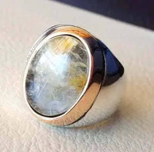 Wholesale Men Ring New Arrival Natural Golden Rutile Gemstone Arabic Design Ottoman Style Ring Jewelry 925 Sterling Silver Ring by PDG ibma