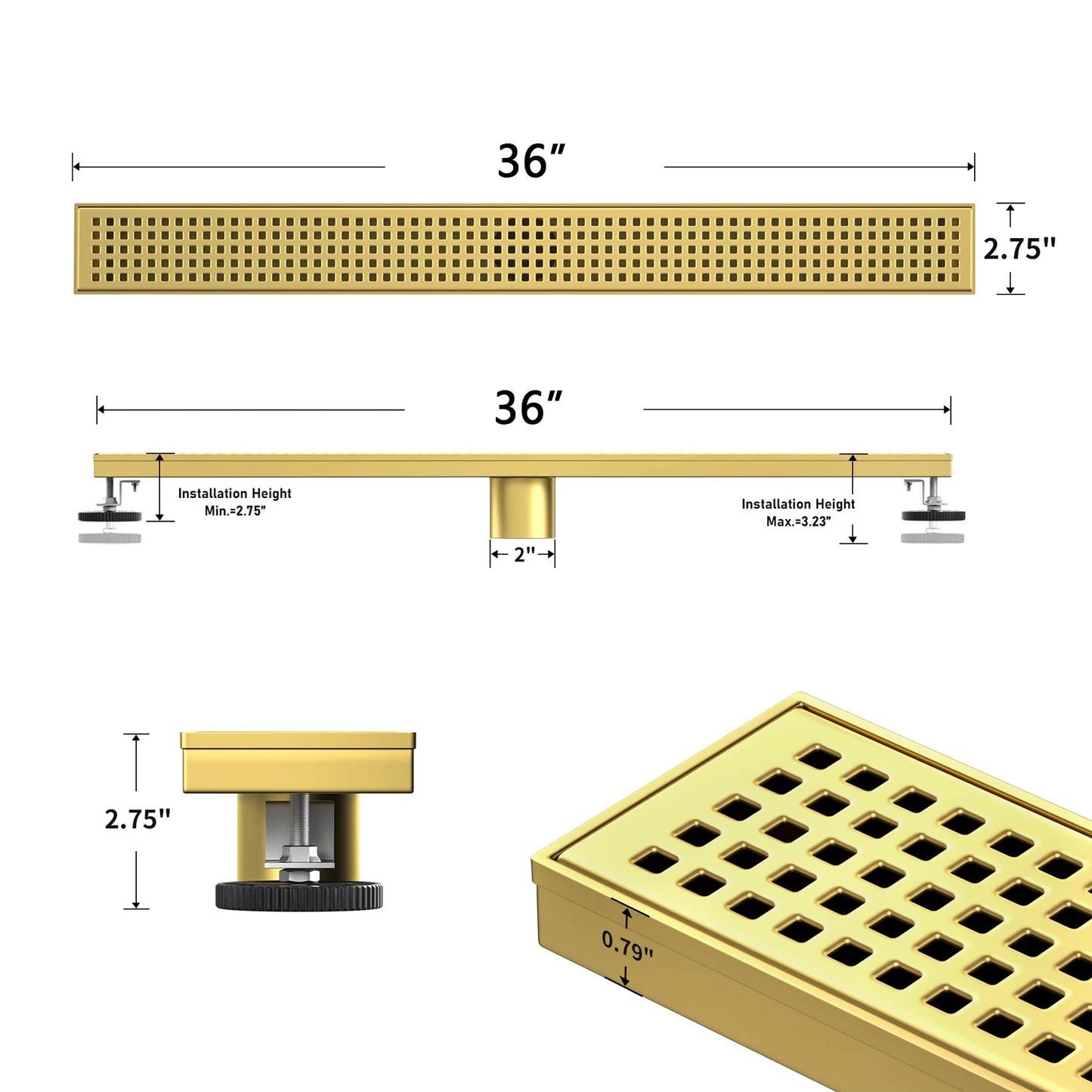 NEODRAIN 24 Inch Modern Design Golden 304 Stainless Steel Shower Drain with CUPC Certificate Ships From US Warehouse