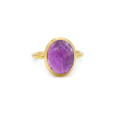New Design Bezel Setting Amethyst Quartz Gold Plated 18K Handmade Brass Wedding Ring Trendy Third Party Appraised Unisex