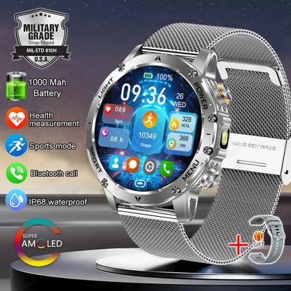 1.7" Large Screen Bluetooth Call Smart Watch Men‘s Sports Outdoor Flashlight 1000mAh Health Monitor Smartwatch for Man Male IP6