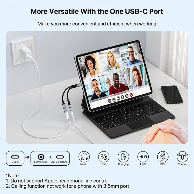 2 in 1 USB C to 3.5mm Headphone and Charger Adapter USB C PD 3.0 Port to Aux Audio Jack Fast Charging Dongle Cable Cord