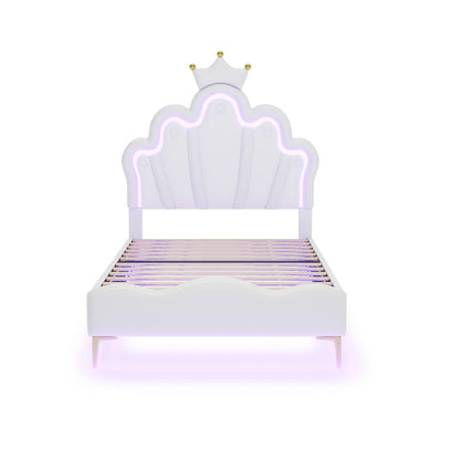 Rosahqnda Children's bed girls Single bed Double Bed Children bed Princess Crown Shape bed Adjustable Headboard