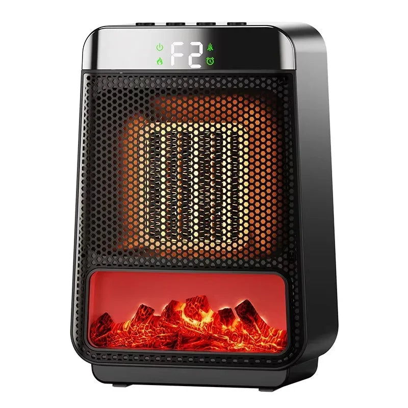 1500W Flame PortableElectric Heater Portable Desktop PTC Heating Fan Warm Air Blower for Household Office Mini Space Heater