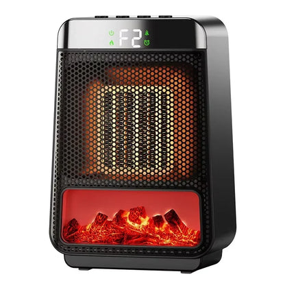 1500W Flame PortableElectric Heater Portable Desktop PTC Heating Fan Warm Air Blower for Household Office Mini Space Heater