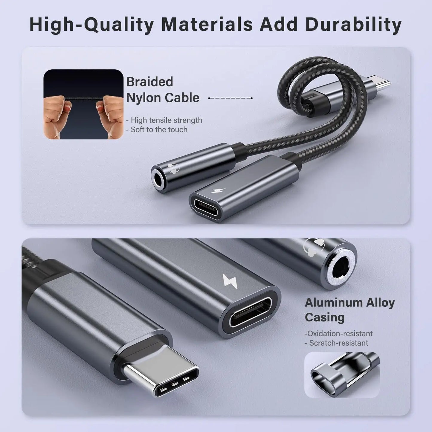 2 in 1 USB C Splitter to 3.5mm Headphone Jack and Charger Adapter PD 60W Fast Charging Audio Dongle for iPhone 15 16 17 Xiaomi