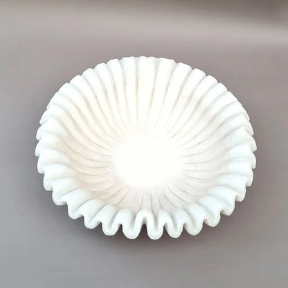 Makrana White Marble Polished Eco-Friendly Wavy Curly Design Country Style Large Size >10L Capacity Restaurant Party Bowl