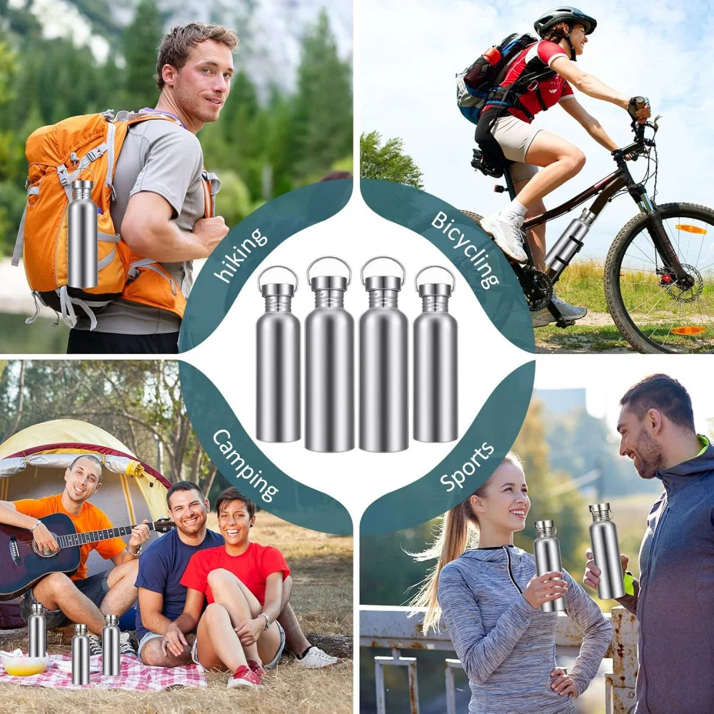 Stainless Steel Double-Walled Sports Bottle with Handle, Metal Reusable Water Bottle with Lid, School, Hiker, Gift