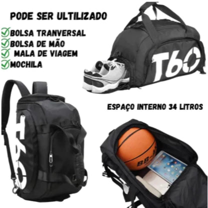 Bolsa Mala T60 viagem academia treino mochila esportiva fitness impermeável unissex