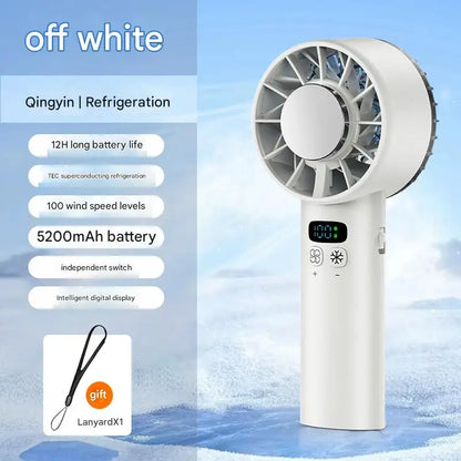 5200mAh Portable Mini Handheld Fan with LED Display Semiconductor Refrigeration 100 Speeds USB Rechargeable Battery Outdoor Fan