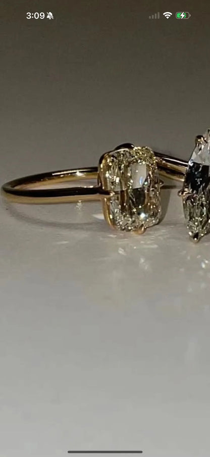 3.10 Ct Elongated Cushion 10k Gold Solitaire Ring