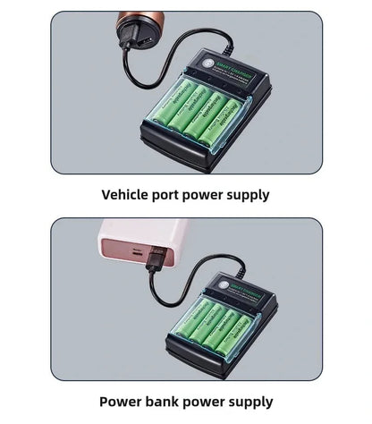1.5V USB 4 slots Charger Independent Charging AA alkaline battery charger Smart Portable Rechargeable Battery Charger with cover