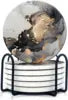 Black Marble Coasters Absorbent Ceramic Drink Non-Slip Cork Base Round Bar Suitable for coffee tea wine and more