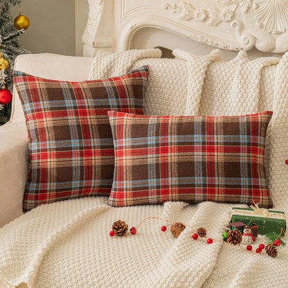 Christmas Plaid Decorative Throw Pillow Covers Scottish Tartan Cushion Case for Farmhouse Home Holiday Decor Sofa Couch Decor