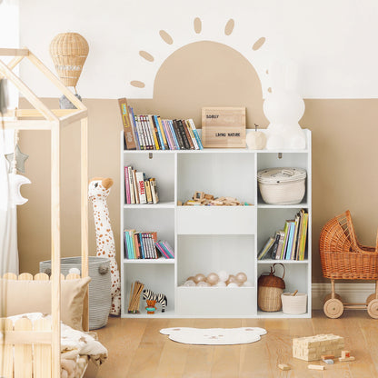 SoBuy KMB55-W bookshelf for children, kids’ shelf, storage rack with 8 open compartments, toy shelf, freestanding shelf, shelf