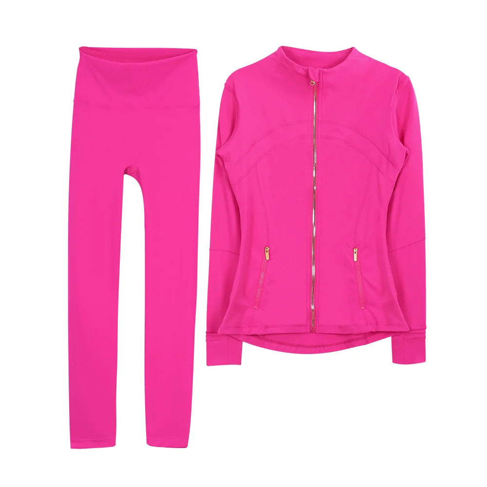 Women Yoga Jacket Women's Yoga 2-piece Set Jacket Yoga Wear Sports Fitness Yoga Wear Short Stand Collar Zipper