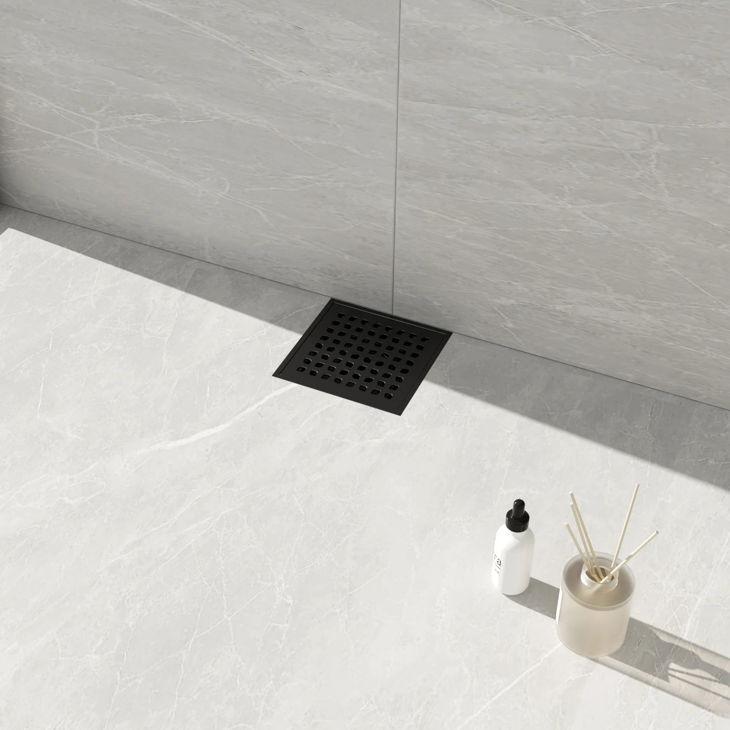 Dropshipping Available Modern 6x6 Inch Black Stainless Steel Square Floor Drain Rectangle Design Plastic Base for Bathroom Use