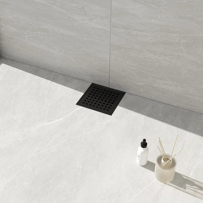 Dropshipping Available Modern 6x6 Inch Black Stainless Steel Square Floor Drain Rectangle Design Plastic Base for Bathroom Use