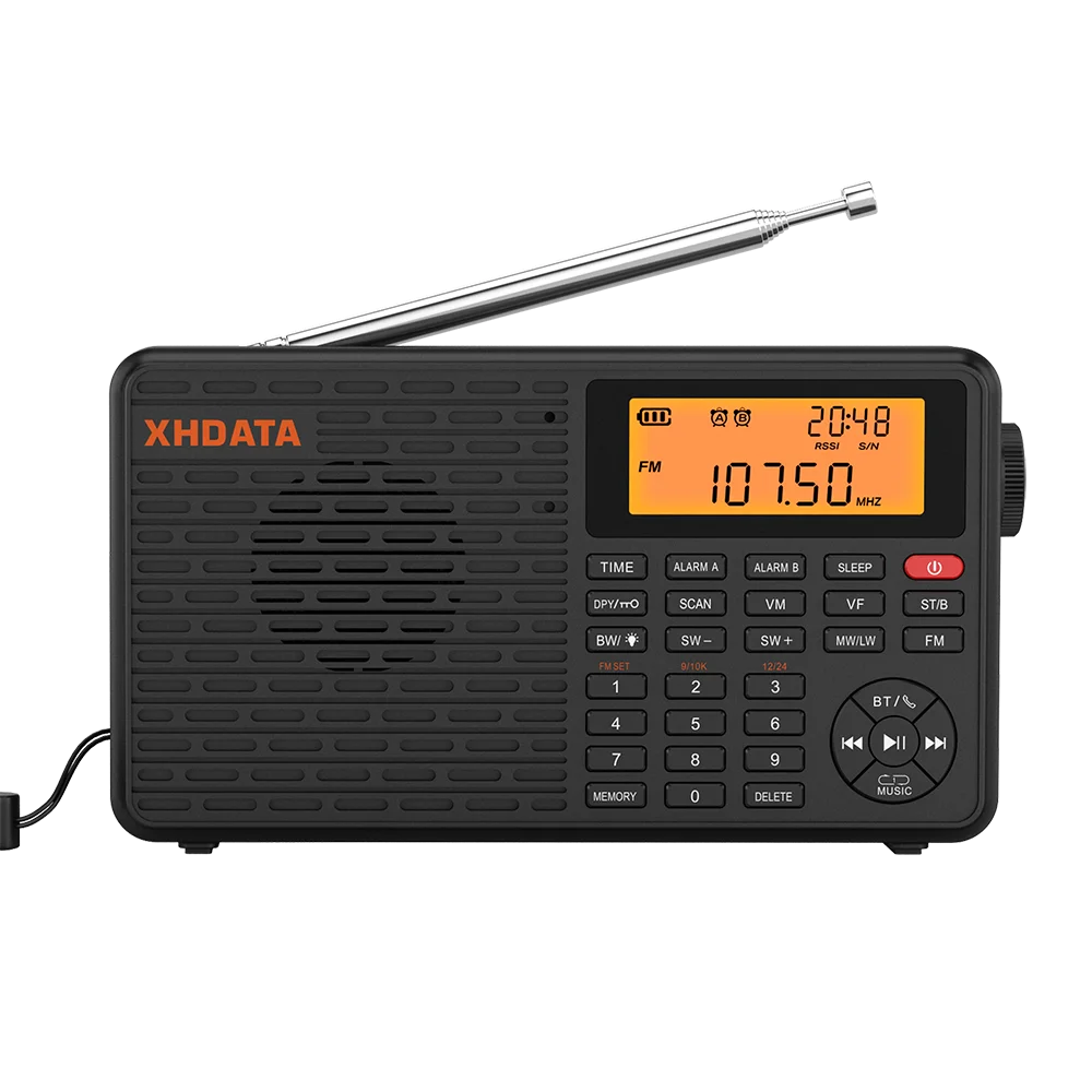 XHDATA D-109 Stereo Digital Portable Radio AM SW MW FM Radio Bluetooth Compatible Multifunctional Radio Support TF Card Player