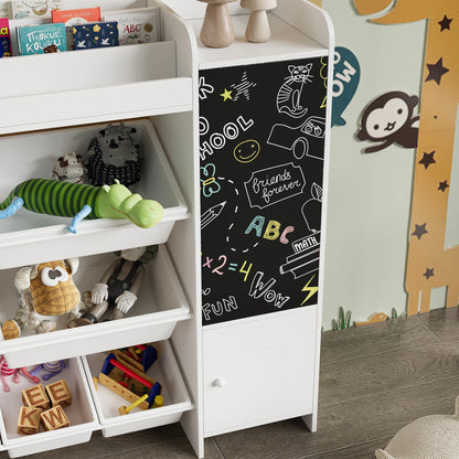 Rosahqnda children bookshelf CHILDREN'S room toys shelf bookshelf with open storage s boxing and blackboard children bookshelf E