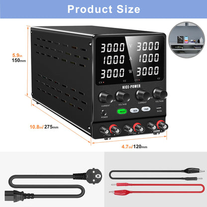 NICE POWER SPS3010-2KD Switch Dual DC Regulated Power Supply 30V 60V 10A 20A LED Adjustable Double Channel Bench Power Source