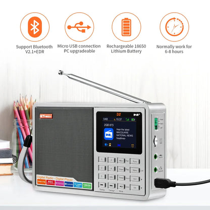 [Genuine]GTMEDIA D2 FM Radio  Portable DAB Digital Bluetooth Speaker AUX IN TF Card Slot MP3 Player Recording Clock Alarm