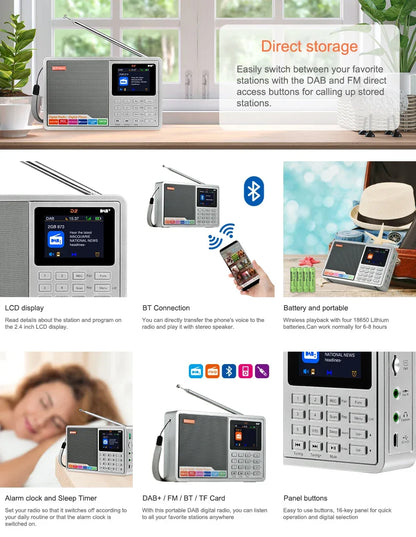 [Genuine]GTMEDIA D2 FM Radio  Portable DAB Digital Bluetooth Speaker AUX IN TF Card Slot MP3 Player Recording Clock Alarm