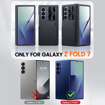 for Galaxy Z Fold 7 Case,RFID Wallet with Cards Holder,Hinge Cover,Camera Cover,Shockproof Silicone Protective Phone Case-Black