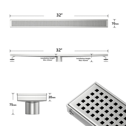 NEODRAIN 32 Inch Modern Stainless Steel Shower Drain Square Slot Cover Direct Drain Style for Bathroom USA Dropship Supported