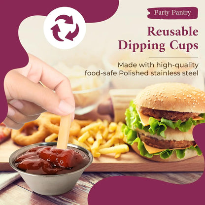 Modern Design 1.5oz Reusable Stainless Steel Sauce Dipping Cup Mini Saucer Dish Bowl for Drinks or Food for Home Use