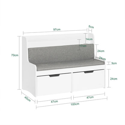 SoBuy KMB66-W kids bench with bookshelf toys chest storage box with roller shoe bench with seat cushion