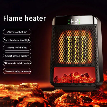 1500W Flame PortableElectric Heater Portable Desktop PTC Heating Fan Warm Air Blower for Household Office Mini Space Heater