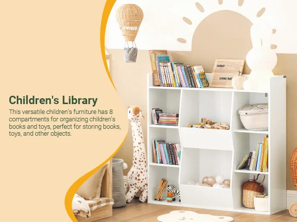 SoBuy KMB55-W bookshelf for children, kids’ shelf, storage rack with 8 open compartments, toy shelf, freestanding shelf, shelf