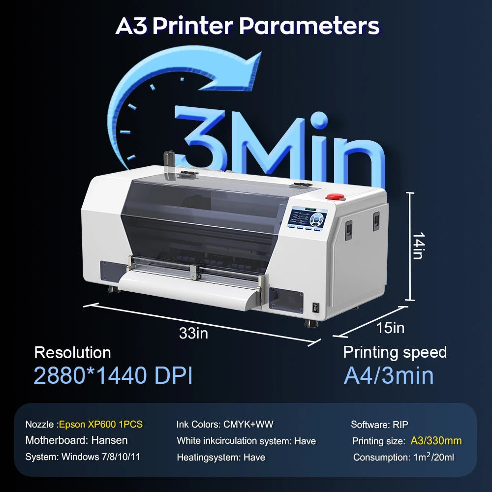 European Warehouse Stock A3 XP600 DTF Flatbed Printer Ready to Print T Shirts Bags Hats Fast Start Your Printing Service Today