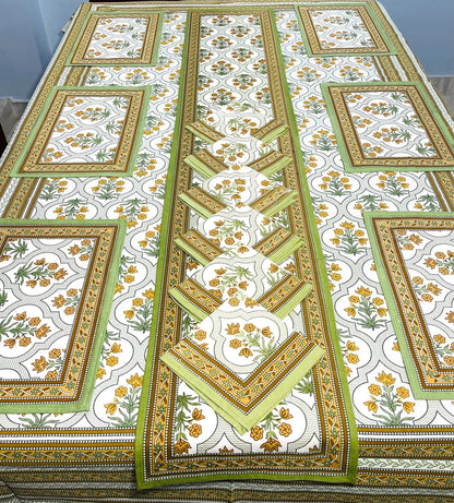 Custom Made Jaipuri Floral Print Dining Table Mats and Napkins Bamboo for 6 Seater in Different Designs & Colours